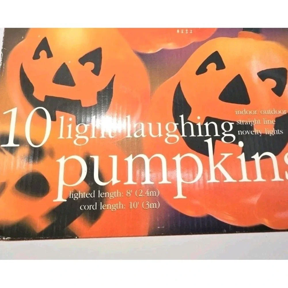 Halloween String Lights 10 Stacked Pumpkins Blow Mold New !!!